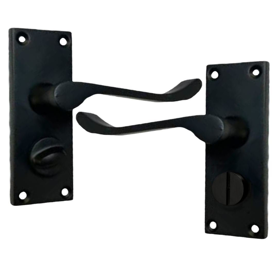 Door Handles Scroll Lever Privacy Lock - Matt Black 150 x 40mm