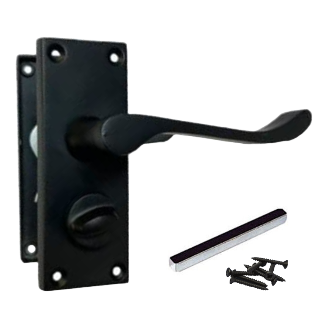 Door Handles Scroll Lever Privacy Lock - Matt Black 150 x 40mm