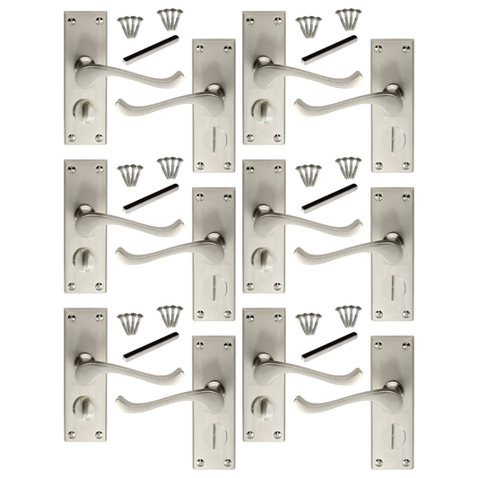 MULTIPACK Door Handles Victorian Scroll Lever Privacy Bath Lock - Satin 1/4/6 Pairs