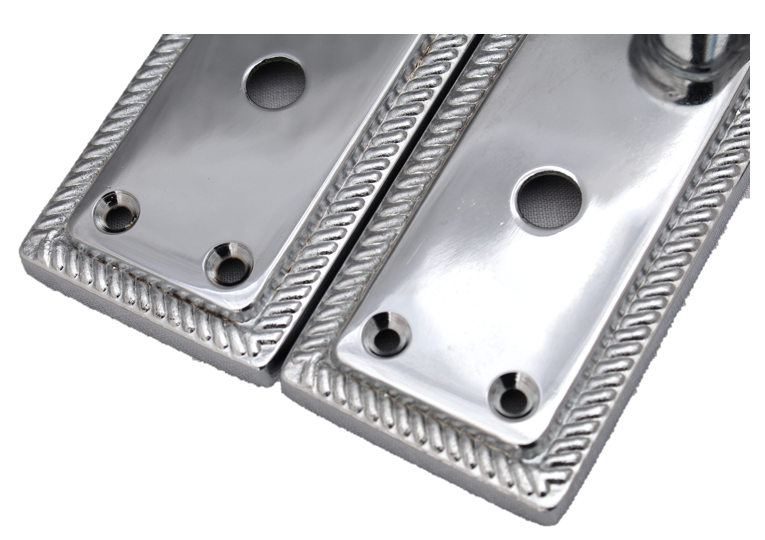 Door Handles Georgian Lever Bathroom Lock Roped Edge - Chrome 150mm x 50mm
