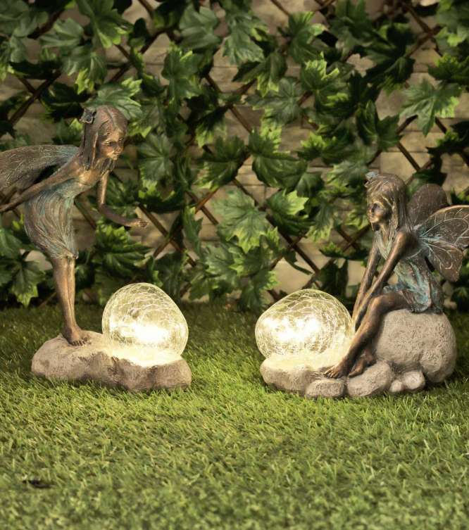 Resin Fairy On Snail or with Solar Light Flower Bubble - Magical Sculpture for Indoors Outdoor Garden Decoration Light Up