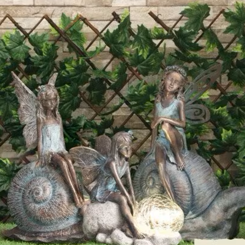 Resin Fairy On Snail or with Solar Light Flower Bubble - Magical Sculpture for Indoors Outdoor Garden Decoration Light Up