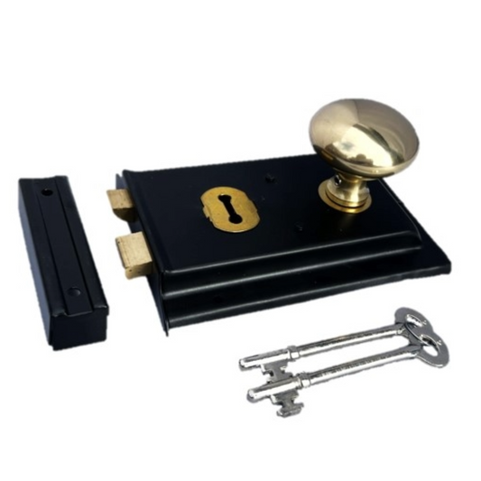 Solid Brass Black Rim Lock Door Knob Old Vintage Victorian Style Brass Handles - 6" x 4"