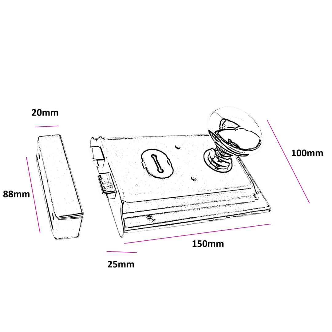 Brass Fluted Iron Rim Lock Victorian