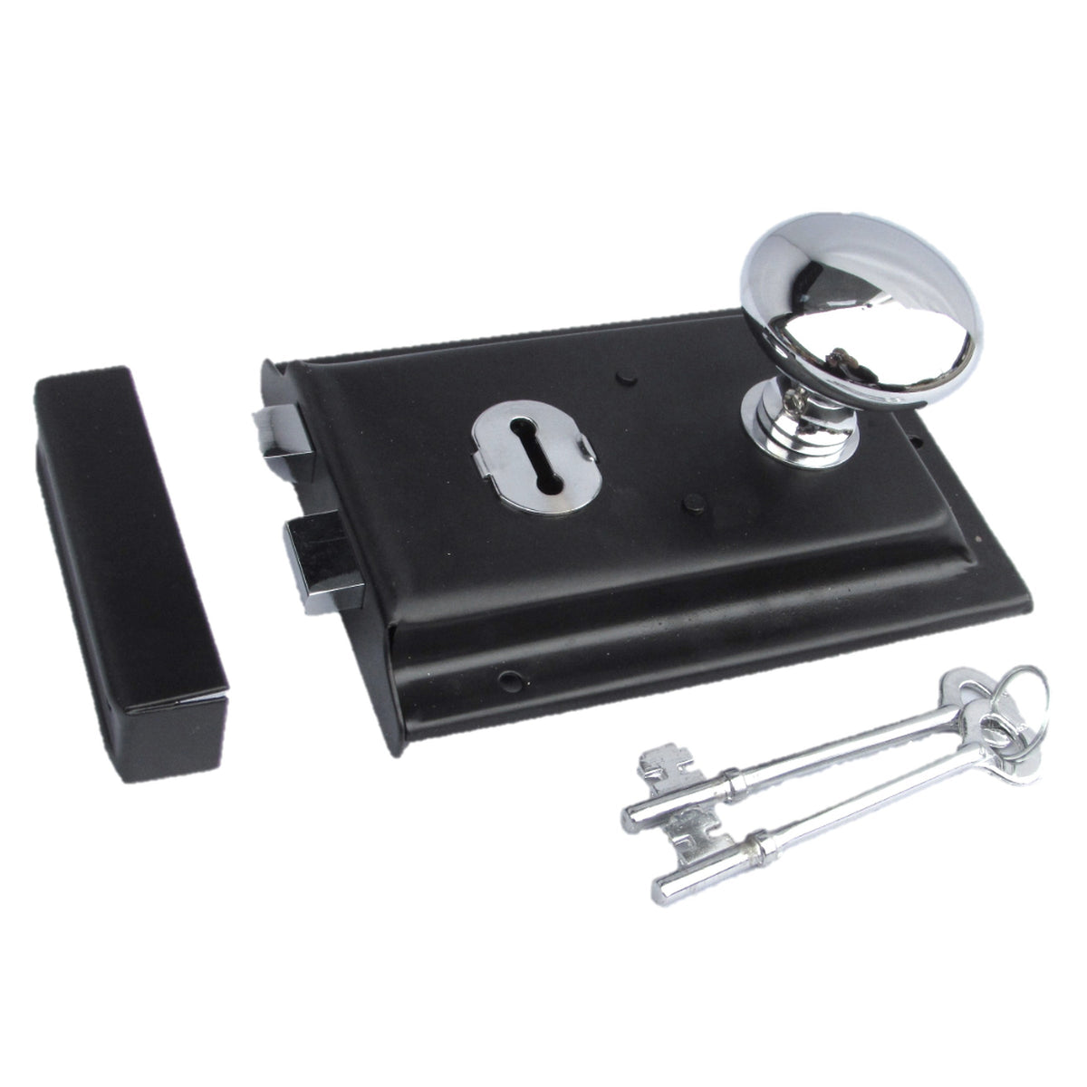 Marketplace JPG companion for Solid Black Rim Lock Door Knob Old Vintage Victorian Style Chrome Handles - 6" x 4"