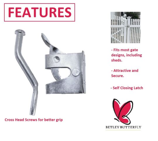 Garden Gate Pack 2x Tee Hinges Auto Gate Latch Return Spring Side Door Kit Zinc