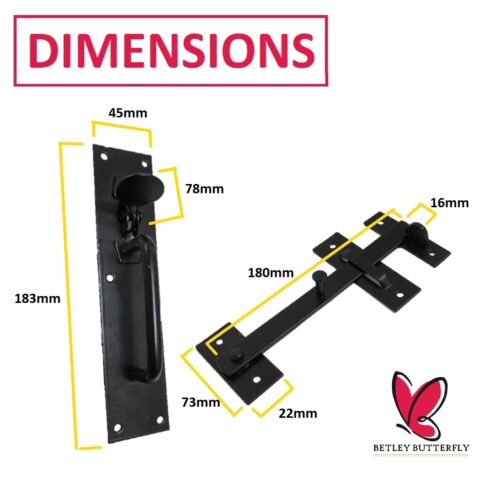 2x Black Suffolk Latch Catch Garden Gate Shed Door Thumb Lock Cottage