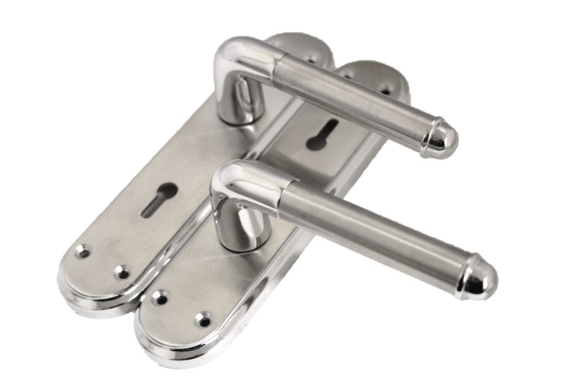 Marina Door Handle Two Tone Lock Lever - Chrome and Satin