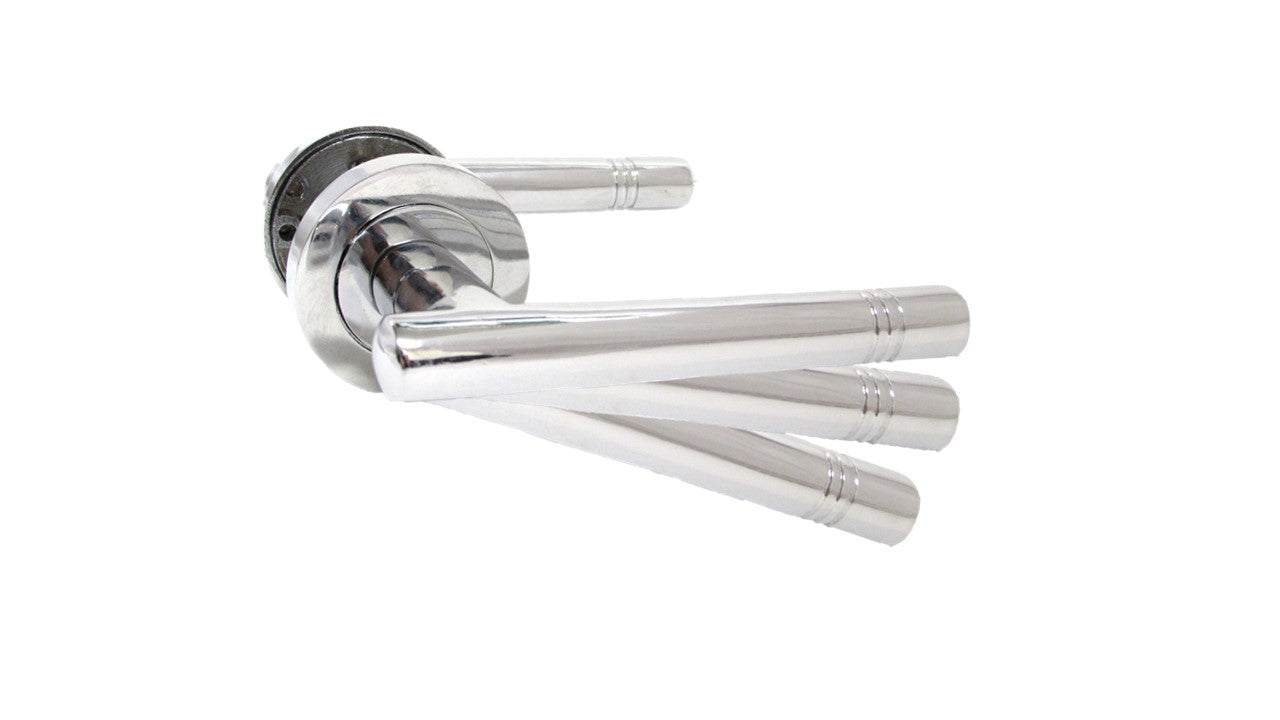 Chrome Straight Door Handles Lever Round Rose Silver Door Knobs