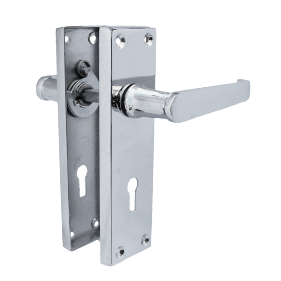 Door Handles Straight Lever Lock Keys Hinge Set - Chrome 150 x 40mm