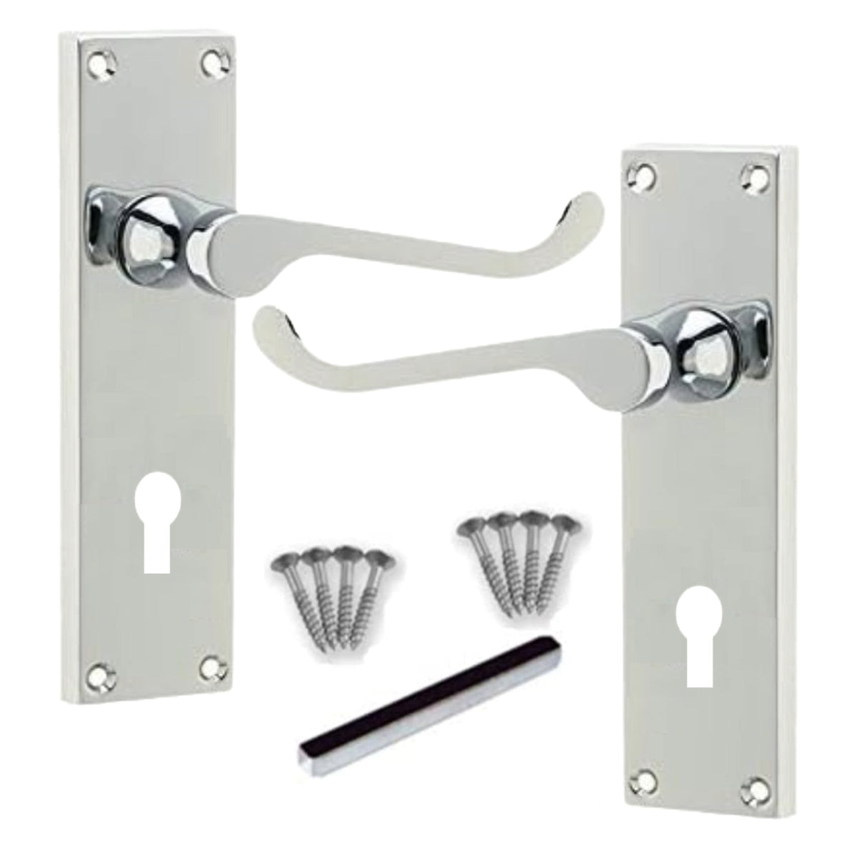 Marketplace JPG companion for Multipack Lever Key Lock Door Handles Polished Chrome Victorian Scroll 1/4/6 Pairs - 150mm X 40mm