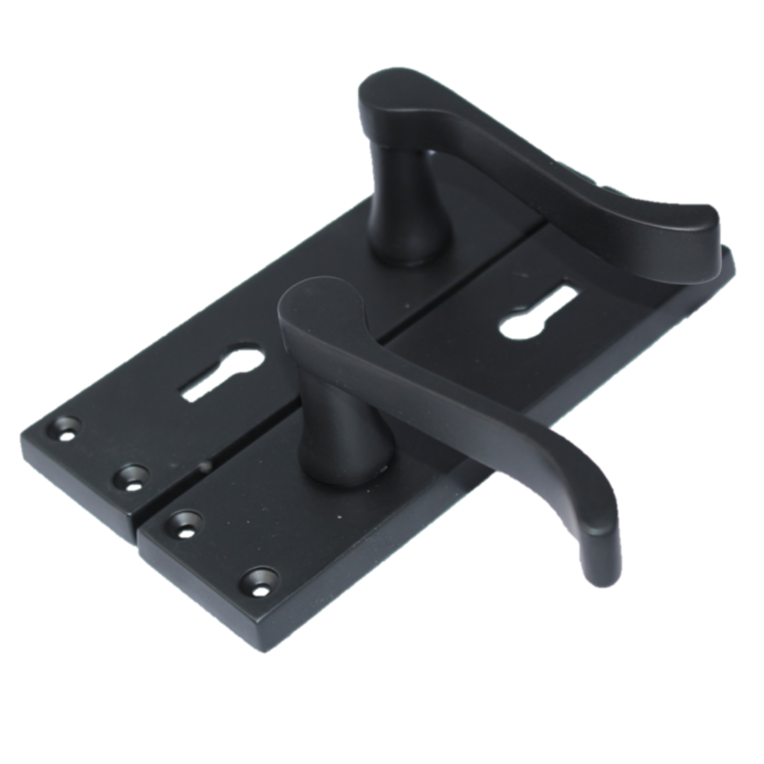 Poignées de porte victoriennes à levier et serrure à volutes - Noir mat 150 x 40 mm