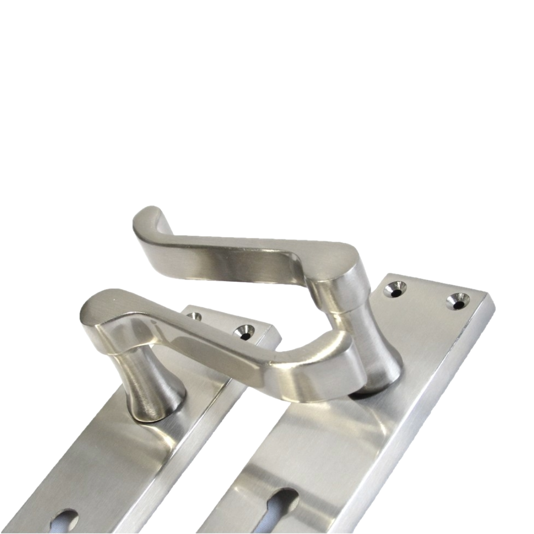 Poignées de porte victoriennes à levier et serrure à volutes - Charnières satinées 150 x 40 mm