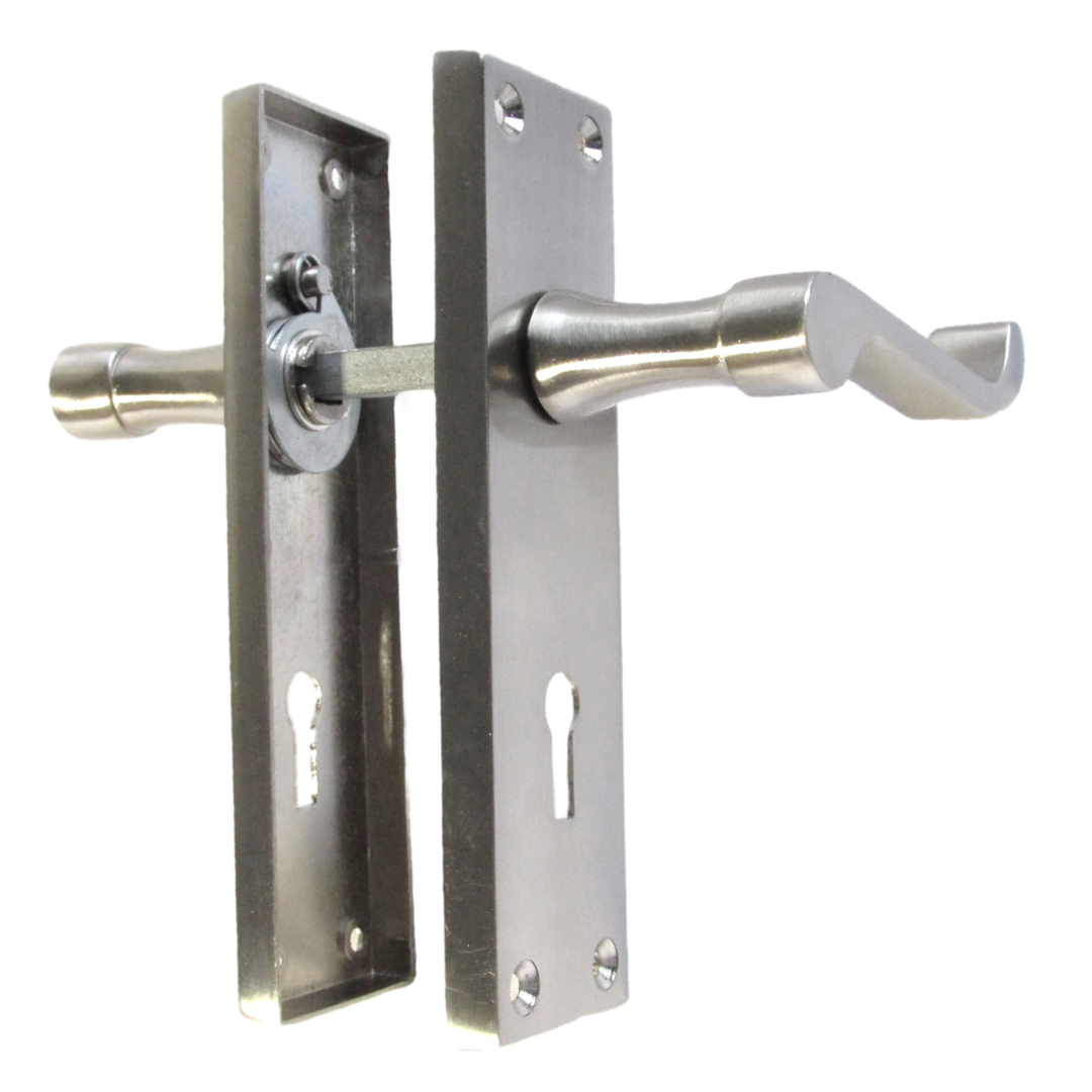 Poignées de porte victoriennes à levier et serrure à volutes - Charnières satinées 150 x 40 mm