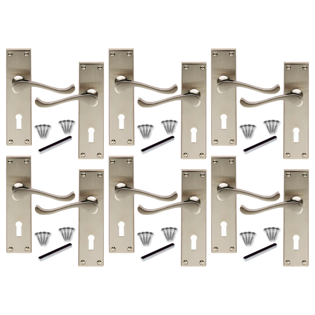 MULTIPACK Door Handles Victorian Scroll Lever Lock - Satin 1/4/6 Pairs