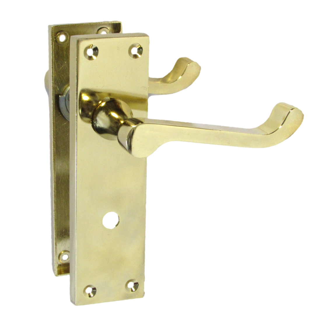 Door Handles Victorian Scroll Lever Bath Lock - Brass 150 x 40mm