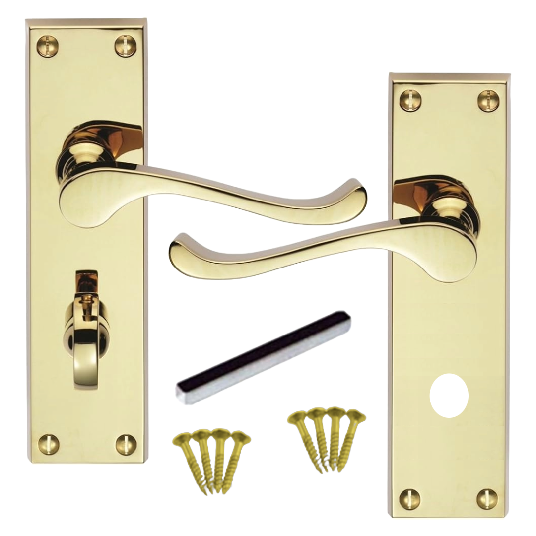 MULTIPACK Door Handles Victorian Scroll Lever Bath Lock - Brass 1/4/6 Pairs