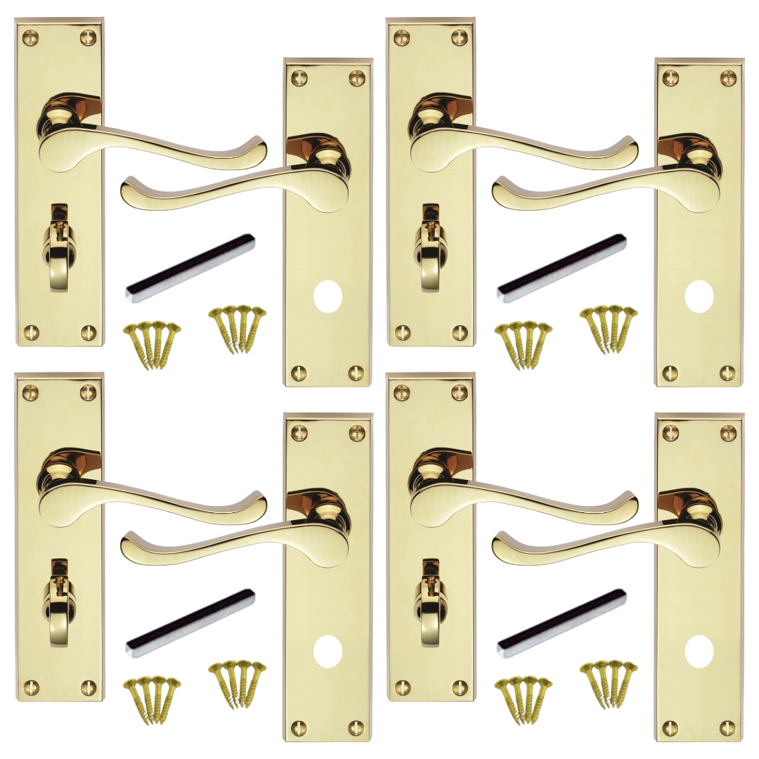 MULTIPACK Door Handles Victorian Scroll Lever Bath Lock - Brass 1/4/6 Pairs