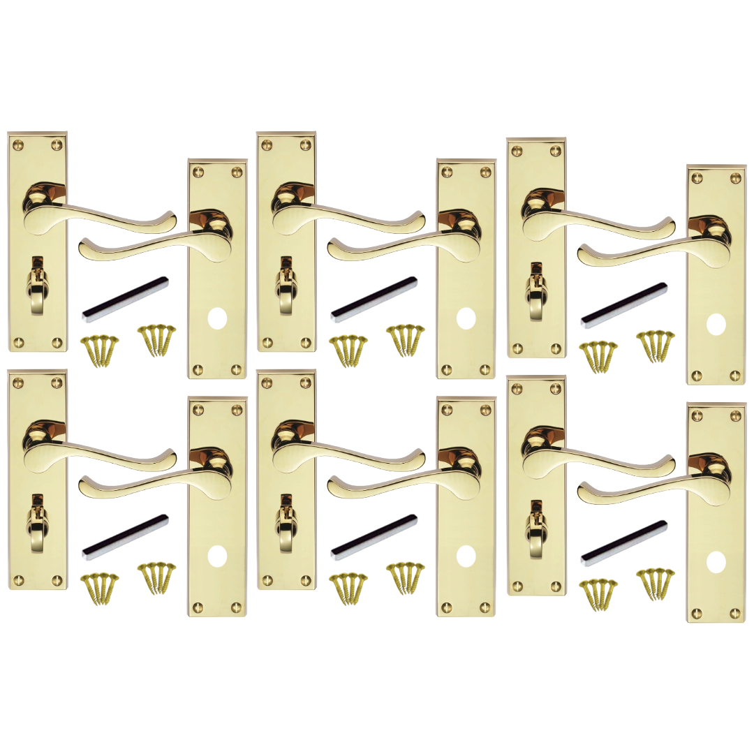 MULTIPACK Door Handles Victorian Scroll Lever Bath Lock - Brass 1/4/6 Pairs
