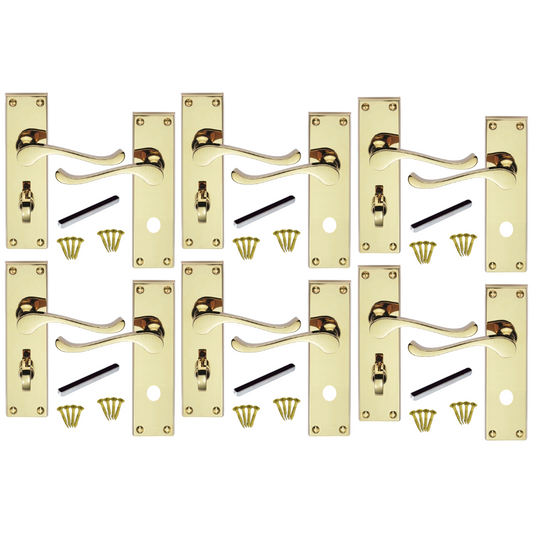 MULTIPACK Door Handles Victorian Scroll Lever Bath Lock - Brass 1/4/6 Pairs