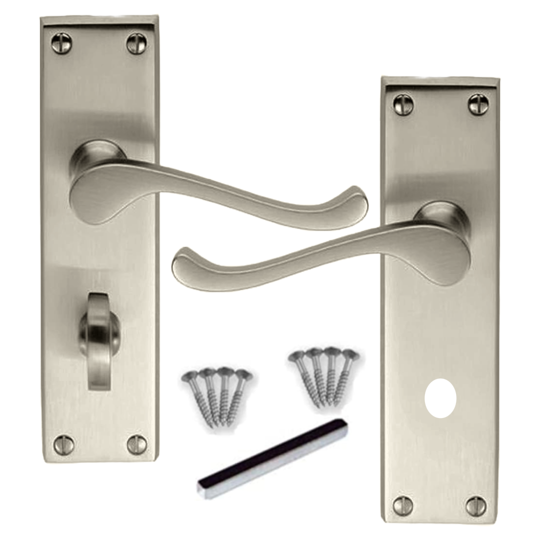 Poignées de porte multi-packs, style victorien, levier à volutes, serrure de salle de bain - Satin, 1/4/6 paires