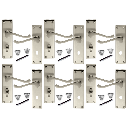 MULTIPACK Door Handles Victorian Scroll Lever Bath Lock - Satin 1/4/6 Pairs