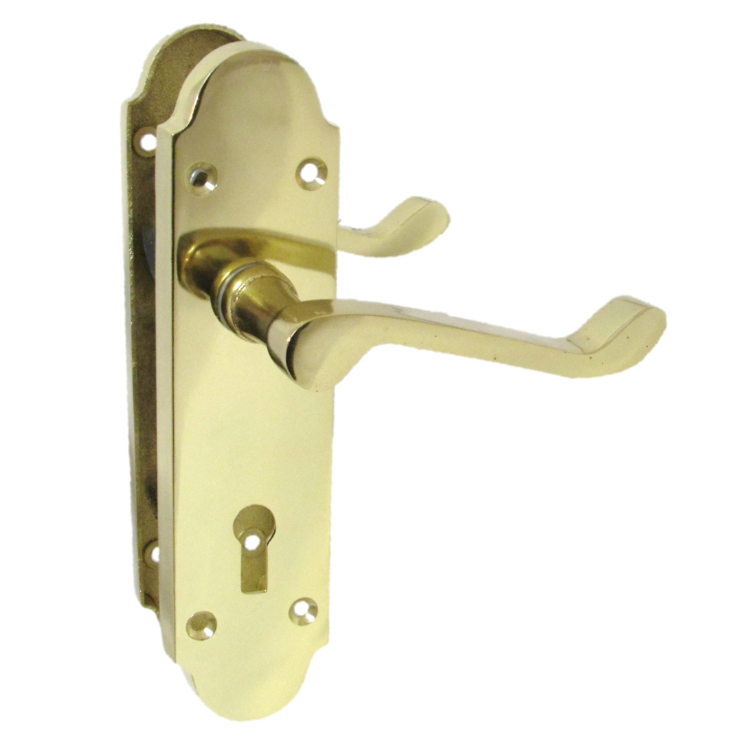Epsom Door Handle Lock Victorian Scroll Lever - Brass