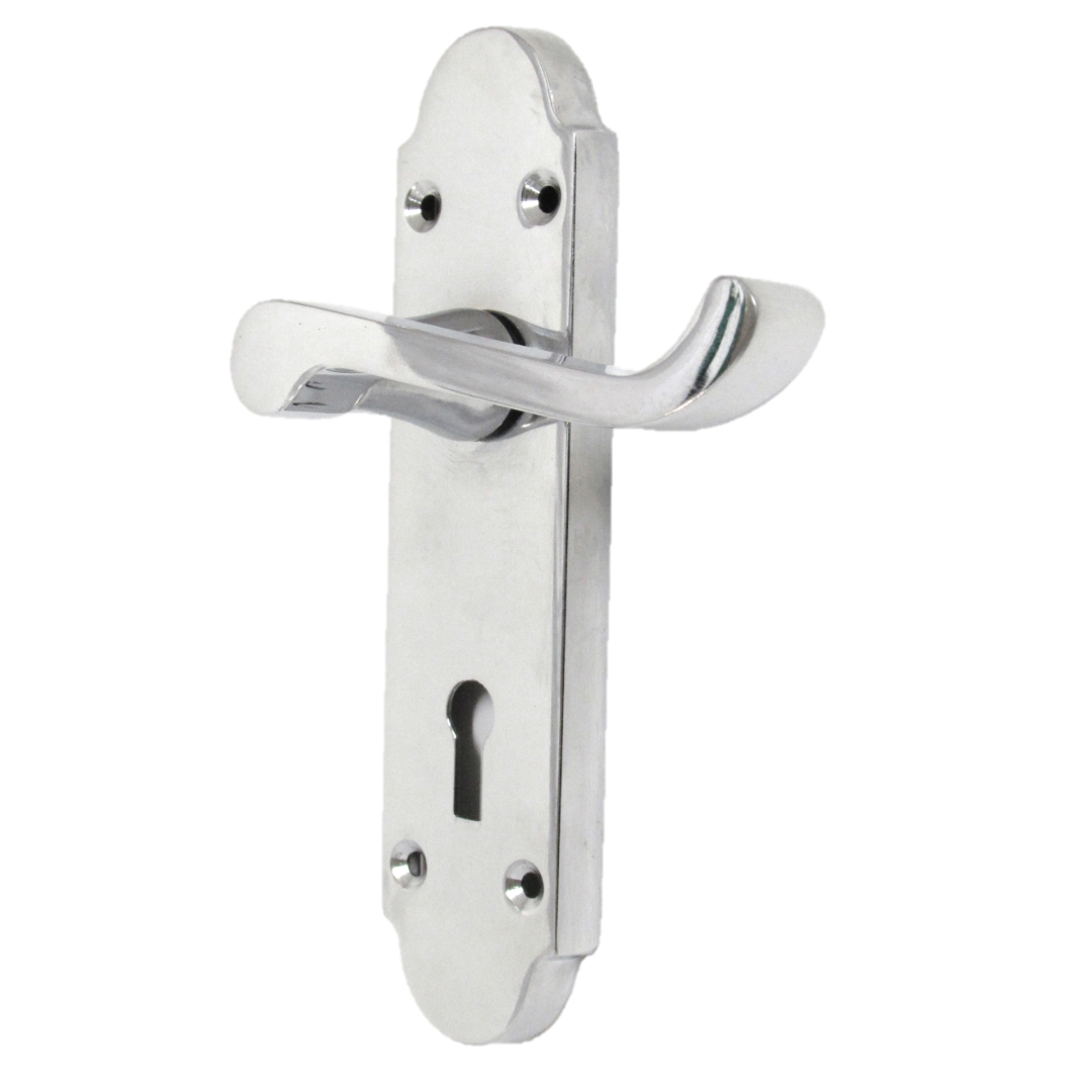 Epsom Door Handle Key Lock Scroll Lever - Polished Chrome Pack Hinges