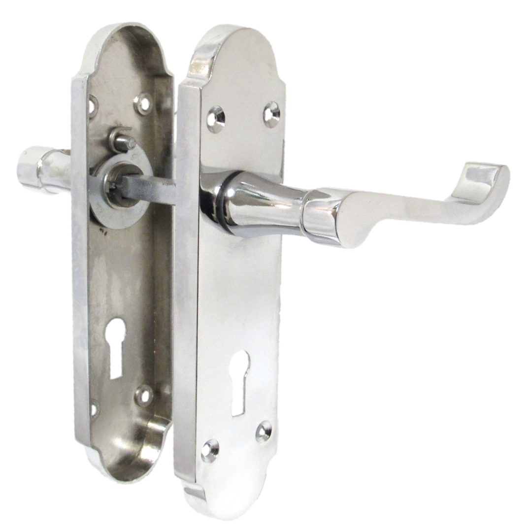 Epsom Door Handle Key Lock Scroll Lever - Polished Chrome