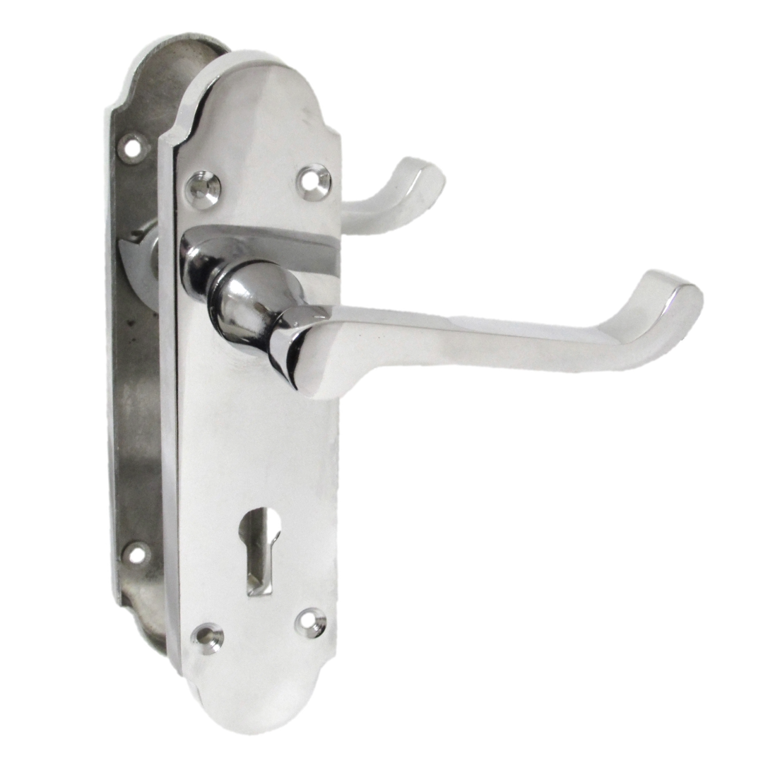 Epsom Door Handle Key Lock Scroll Lever - Polished Chrome