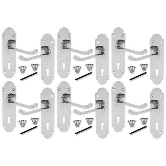 MULTIPACK Epsom Door Handle Key Lock Scroll Lever Polished Chrome 1/4/6 Pairs