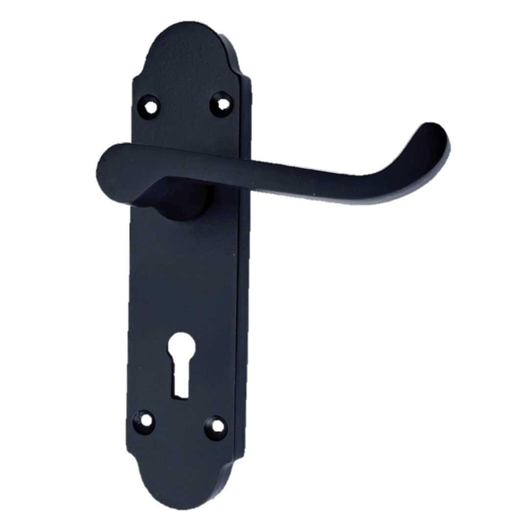 Epsom Door Handle Key Lock Scroll Lever - Matt Black Chrome Pack