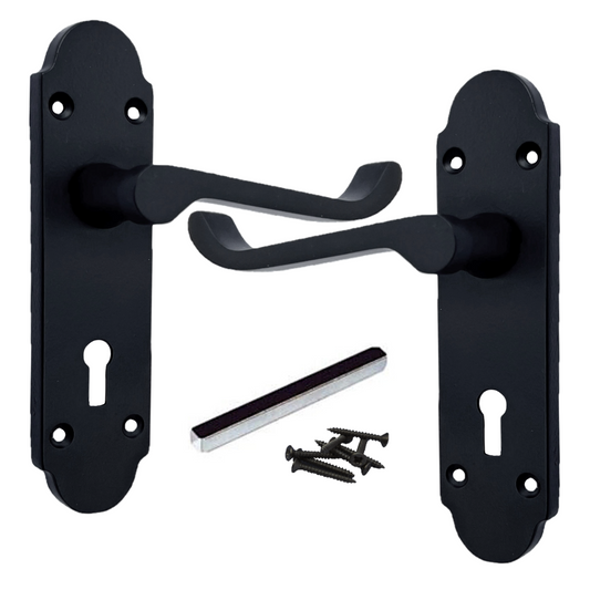 Epsom Door Handle Key Lock Scroll Lever - Matt Black