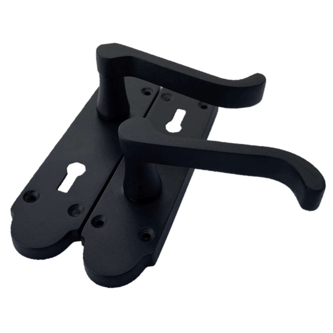 Epsom Door Handle Key Lock Scroll Lever - Matt Black