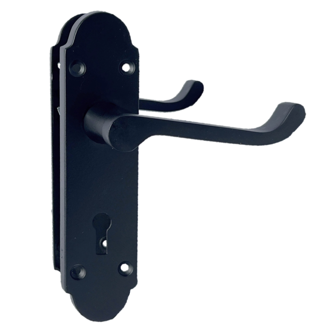 Epsom Door Handle Key Lock Scroll Lever - Matt Black Chrome Pack