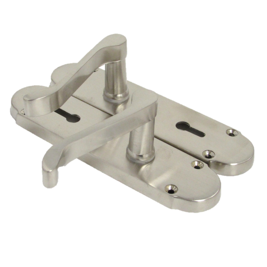 Epsom Door Handles Key Lock Scroll Lever - Satin