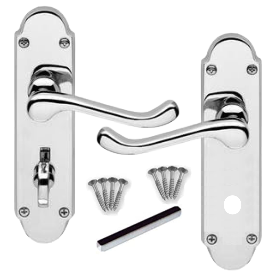 MULTIPACK Epsom Door Handle Polished Chrome Bathroom Lock Victorian Scroll 1/4/6 Pairs