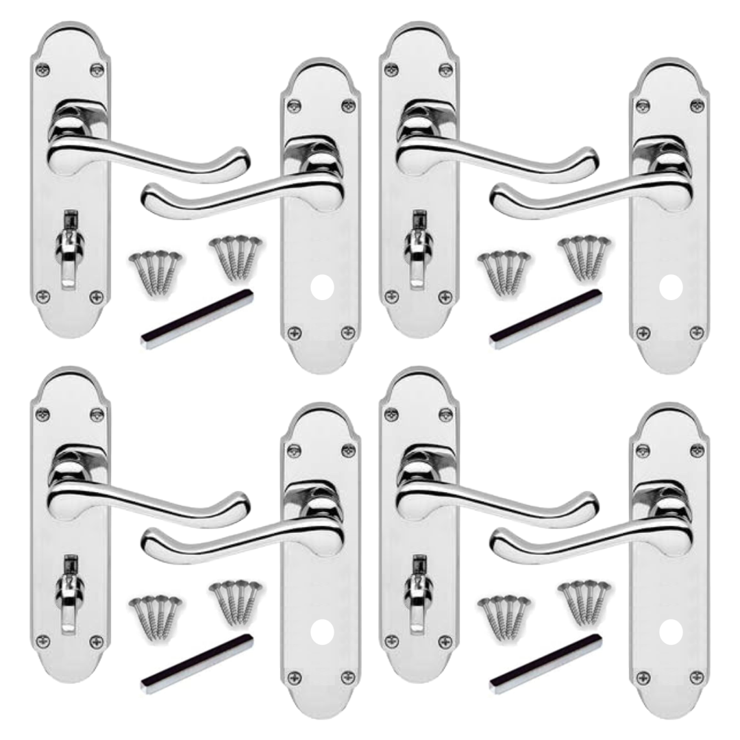 MULTIPACK Epsom Door Handle Polished Chrome Bathroom Lock Victorian Scroll 1/4/6 Pairs