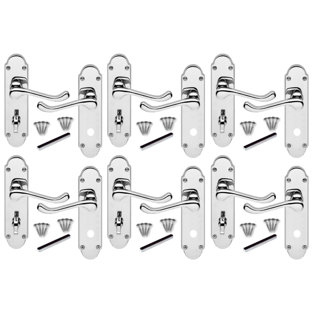 MULTIPACK Epsom Door Handle Polished Chrome Bathroom Lock Victorian Scroll 1/4/6 Pairs