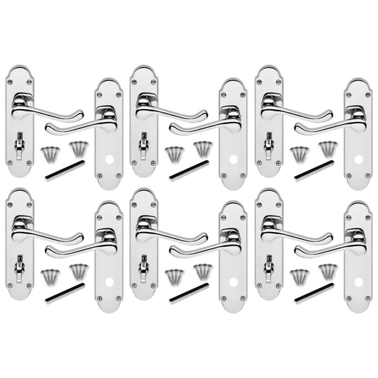 MULTIPACK Epsom Door Handle Polished Chrome Bathroom Lock Victorian Scroll 1/4/6 Pairs