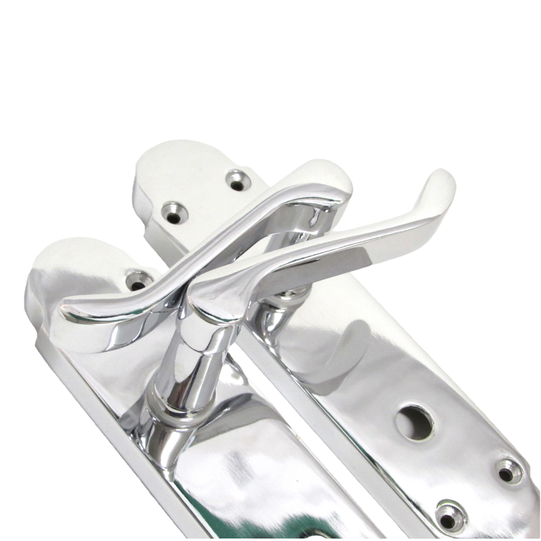 Epsom Door Handle Bathroom Lock Scroll Lever - Polished Chrome