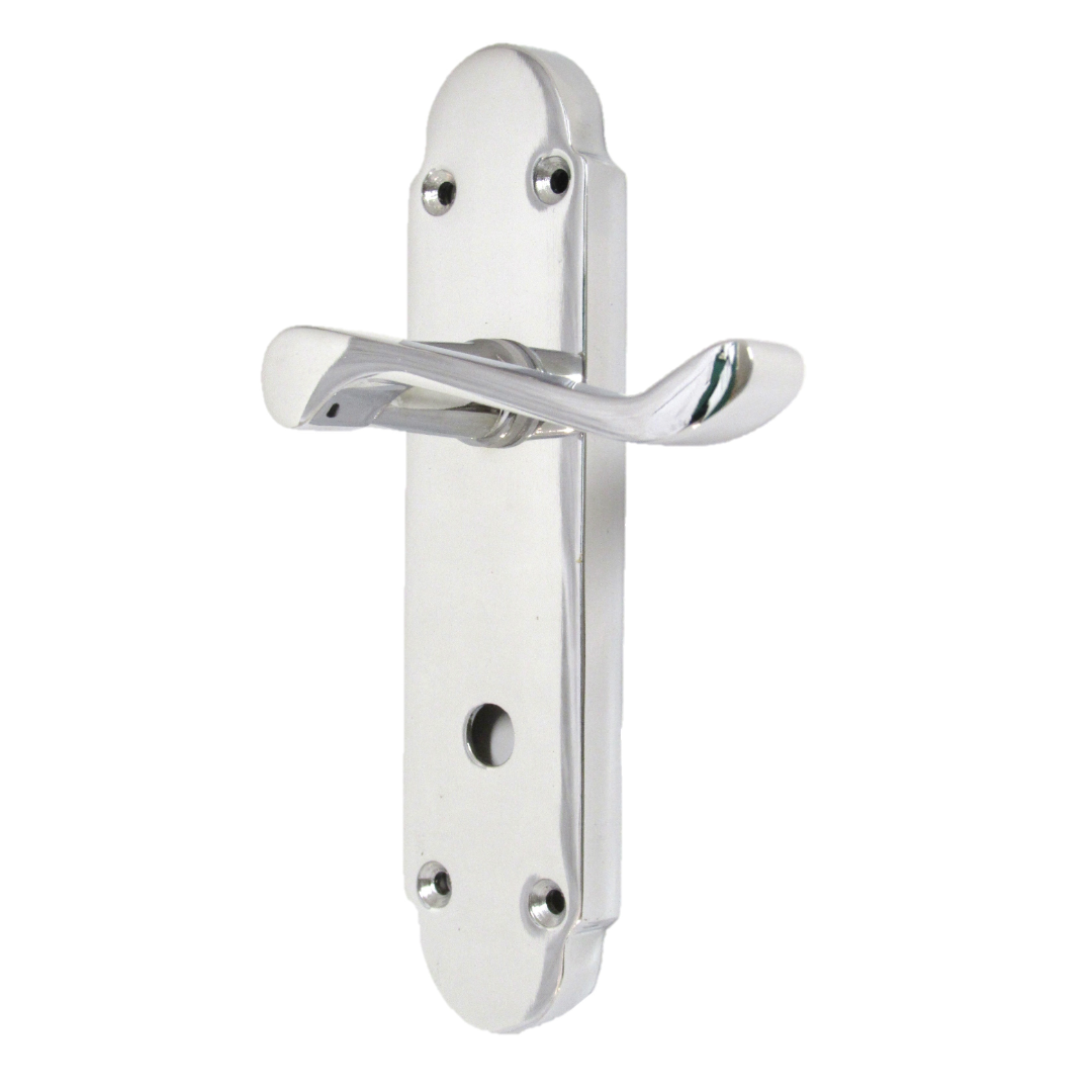 Epsom Door Handle Bathroom Lock Scroll Lever - Polished Chrome
