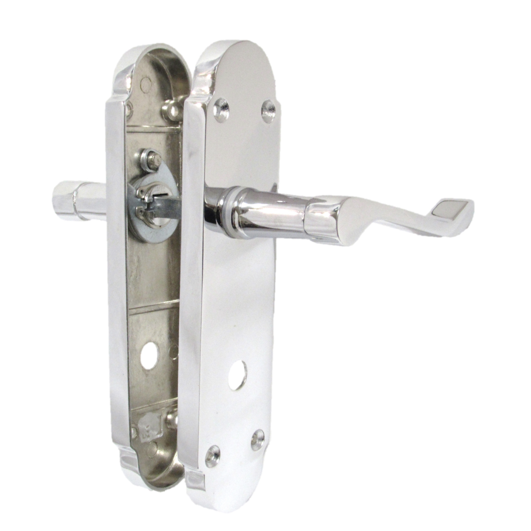 Epsom Door Handle Bathroom Lock Scroll Lever - Polished Chrome Pack