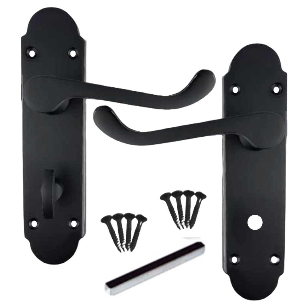 MULTIPACK Epsom Door Handle Matt Black Bathroom Lock Scroll Lever 1/4/6 Pairs