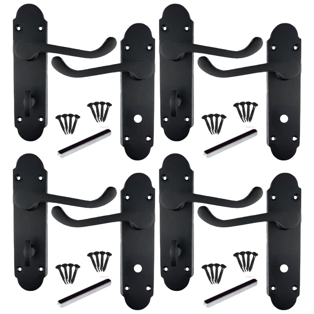 MULTIPACK Epsom Door Handle Matt Black Bathroom Lock Scroll Lever 1/4/6 Pairs