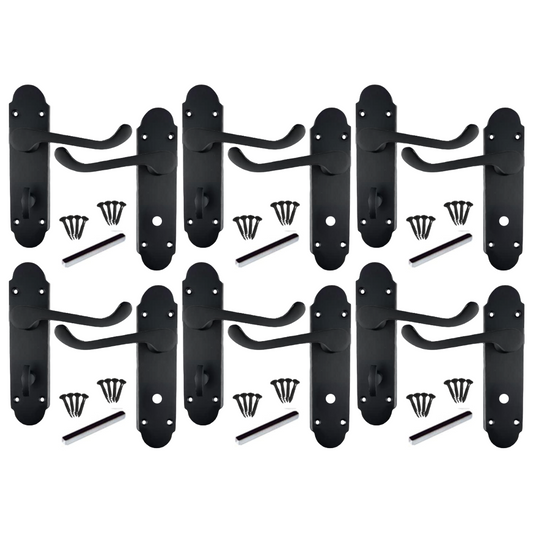 MULTIPACK Epsom Door Handle Matt Black Bathroom Lock Scroll Lever 1/4/6 Pairs