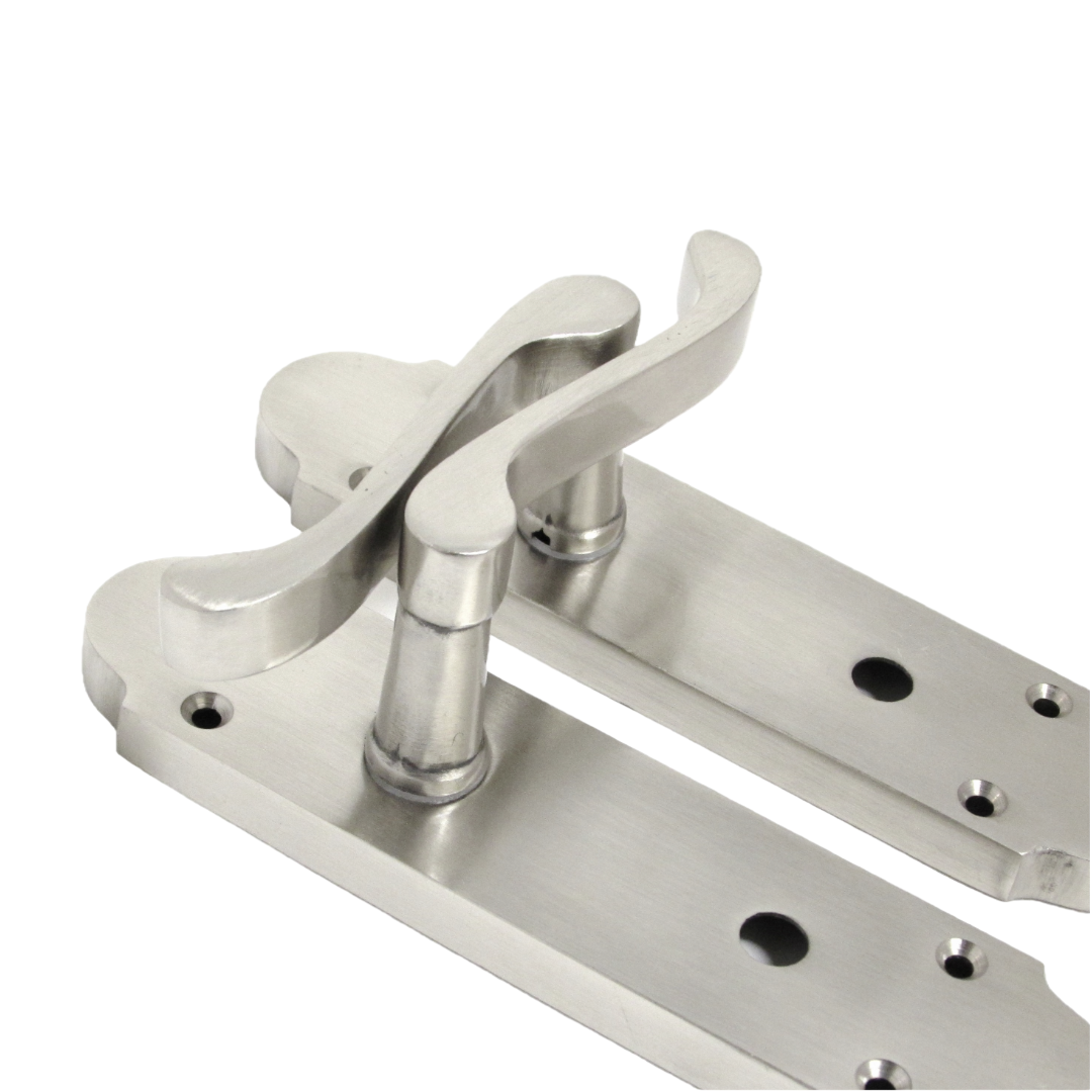Epsom Door Handles Bathroom Lock Scroll Lever - Satin