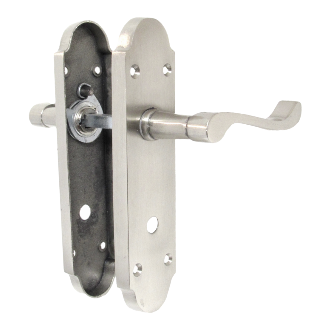 Epsom Door Handles Bathroom Lock Scroll Lever - Satin