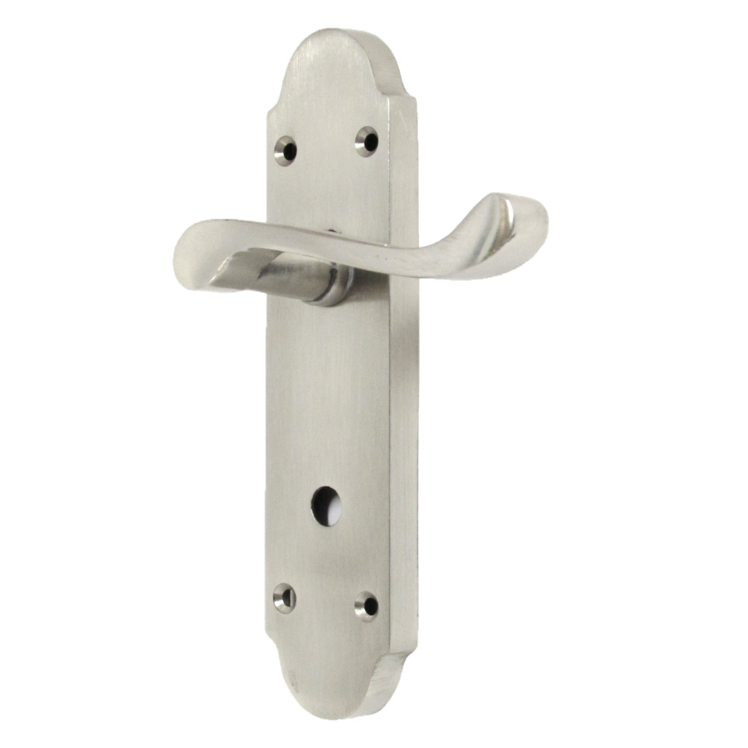 Epsom Door Handles Bathroom Lock Scroll Lever - Satin