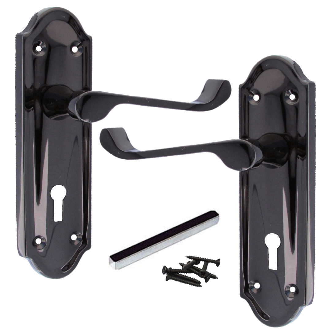 MULTIPACK Door Handles Ashford Key Lock Scroll Lever Black Nickel 1/4/6 Pairs